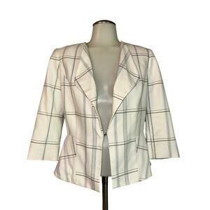 White House Black Market Womens 4 White Windowpane Dropped Front Blazer Lined